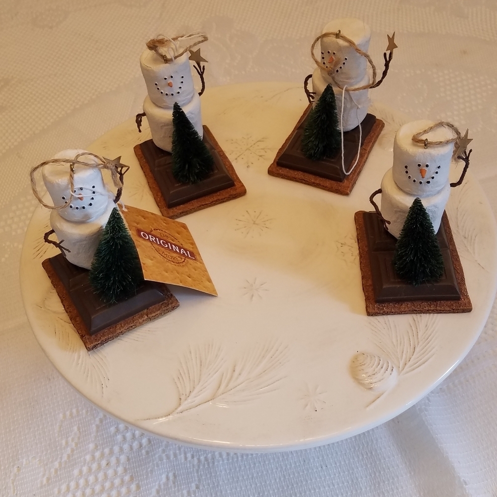 Set of 4 Original S' Mores Snowman Christmas Tree Ornaments Midwest Cannon Fall